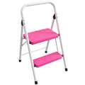 2 Step Stool Folding Anti-Slip Lightweight Steel 330LBS Pink I210