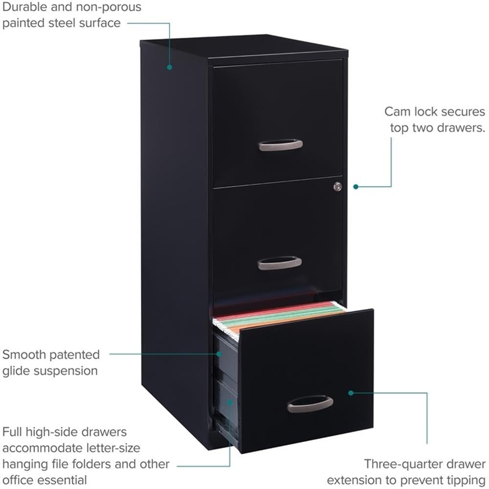 3 Drawer Black Metal Filing Cabinet I850