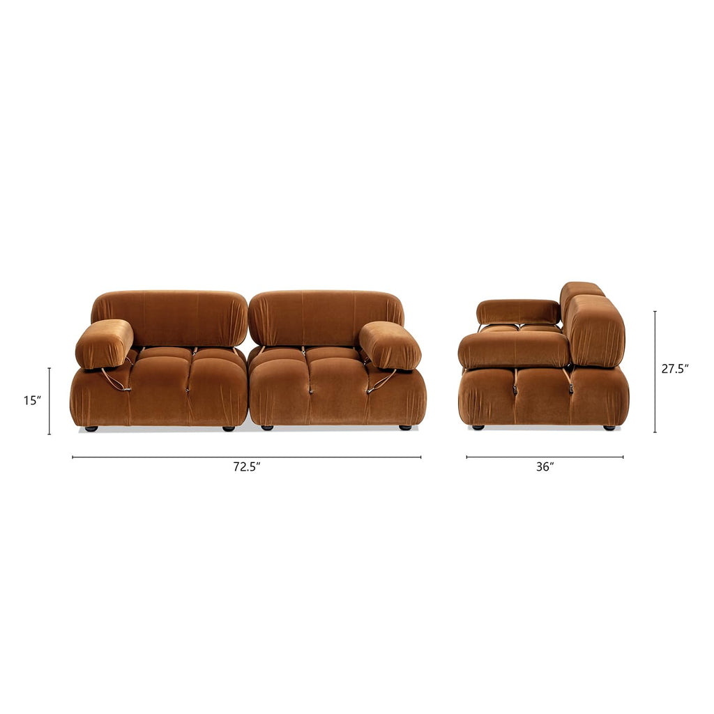 Burnt Orange Performance Velvet 2-Piece Loveseat Sofa N598