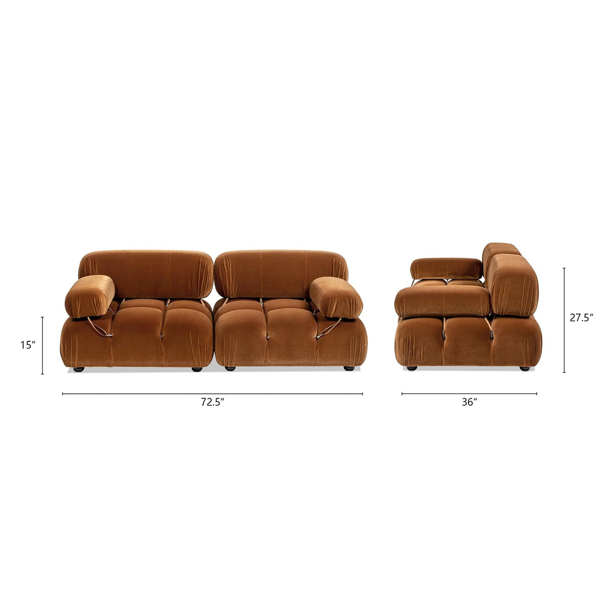Burnt Orange Performance Velvet 2-Piece Loveseat Sofa N598
