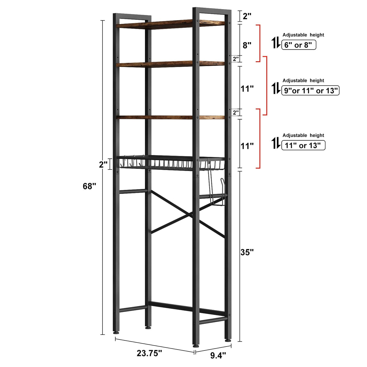 4-Tier Over-The-Toilet Storage Rack with Basket U5801