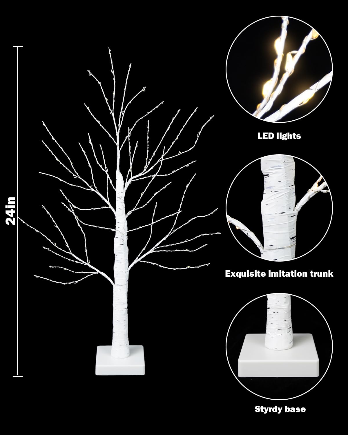 24 Inch Artificial Lighted Birch Tree with 144 LED Lights C30132