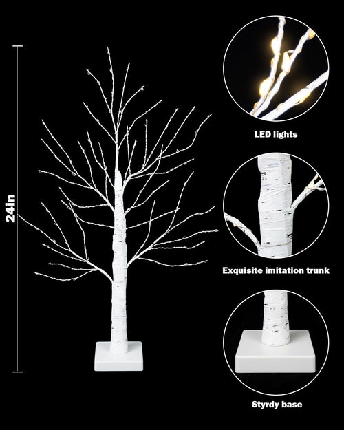 24 Inch Artificial Lighted Birch Tree with 144 LED Lights C30132