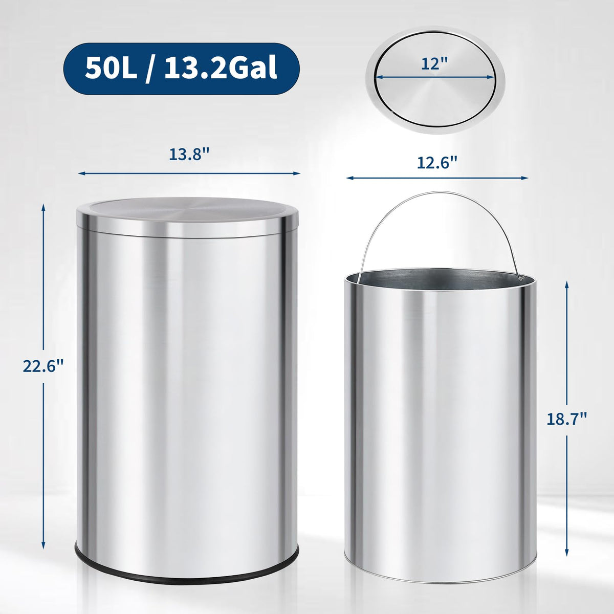 13.2 gal Stainless Steel Swing Top Trash Can U73854