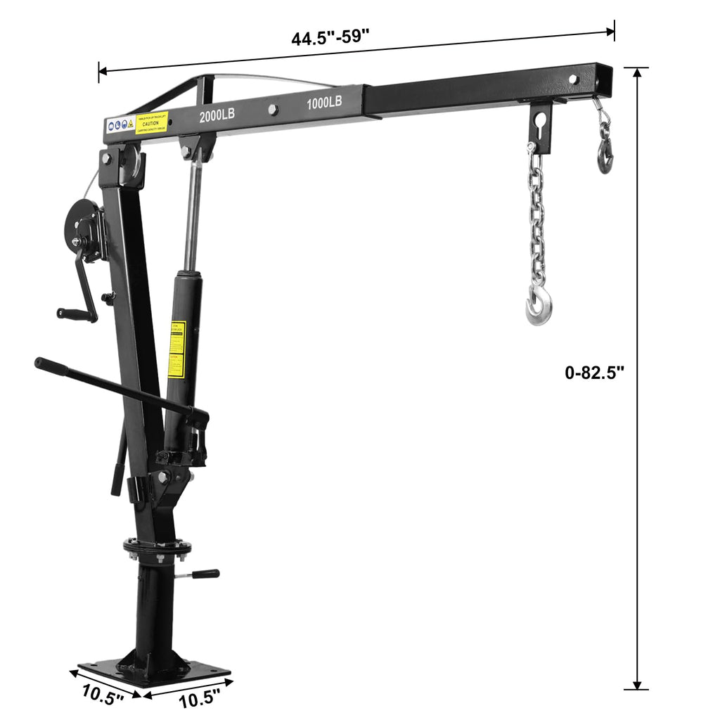 Hydraulic Pickup Truck Crane with Hand Winch, 2000-Lb. Capacity, Adjustable Boom, 360° Pivot G97292