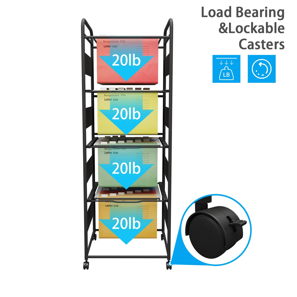 4-Tier Metal File Cart with Wheels T999