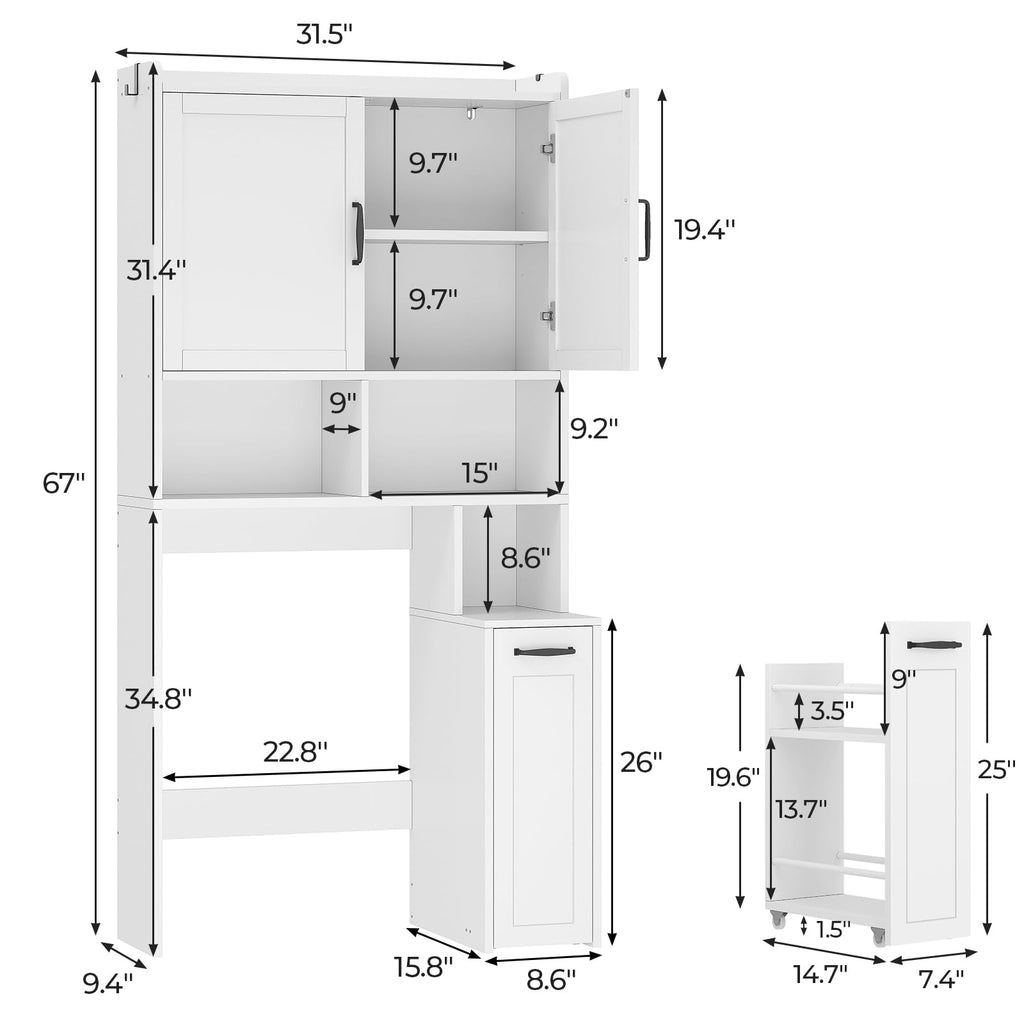 White Over The Toilet Storage Cabinet with Adjustable Shelf O9801