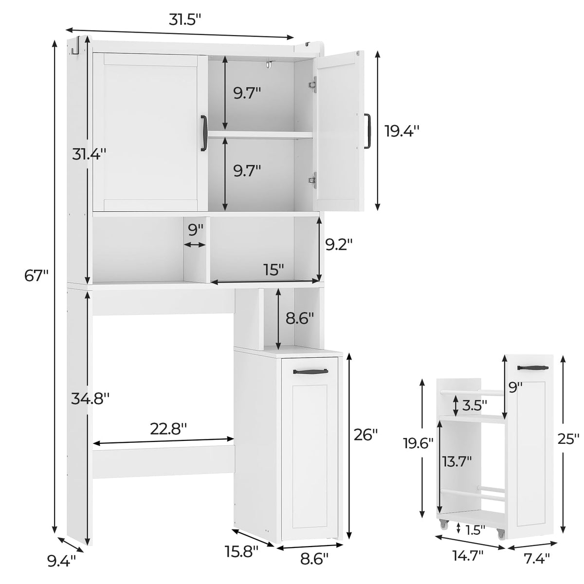 White Over The Toilet Storage Cabinet with Adjustable Shelf O9801