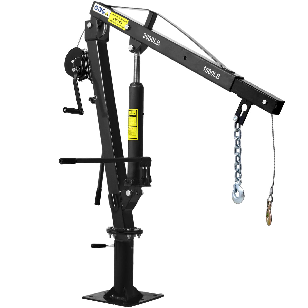 Hydraulic Pickup Truck Crane with Hand Winch, 2000-Lb. Capacity, Adjustable Boom, 360° Pivot G97292