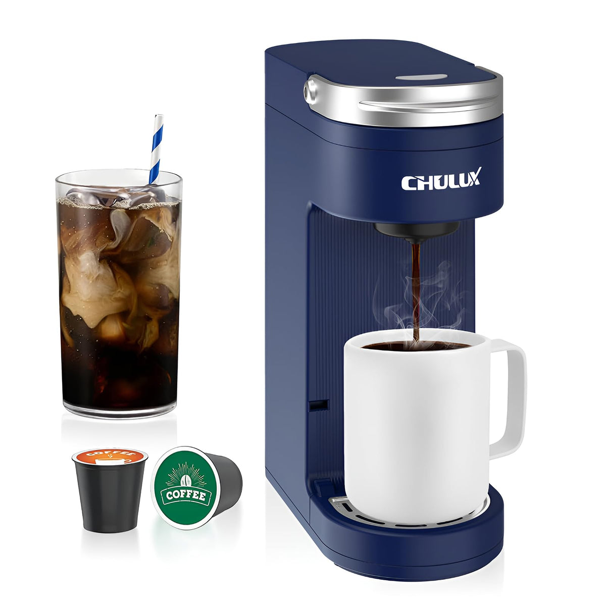Slim Single Serve Coffee Maker with 6 to 12oz Brew Sizes, Navy Blue K116212
