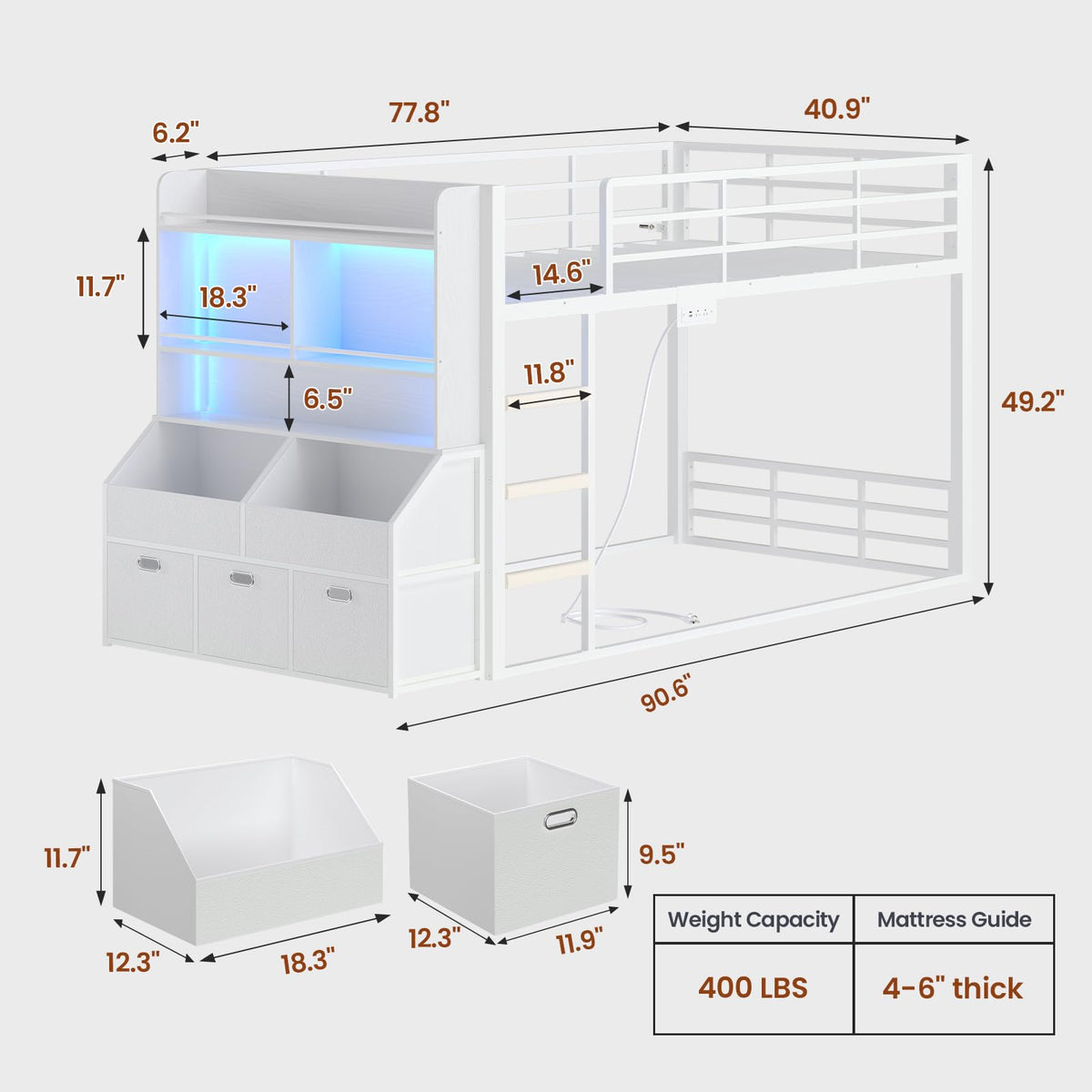 Twin Over Twin Bunk Bed with Bookshelf and Drawers F439920