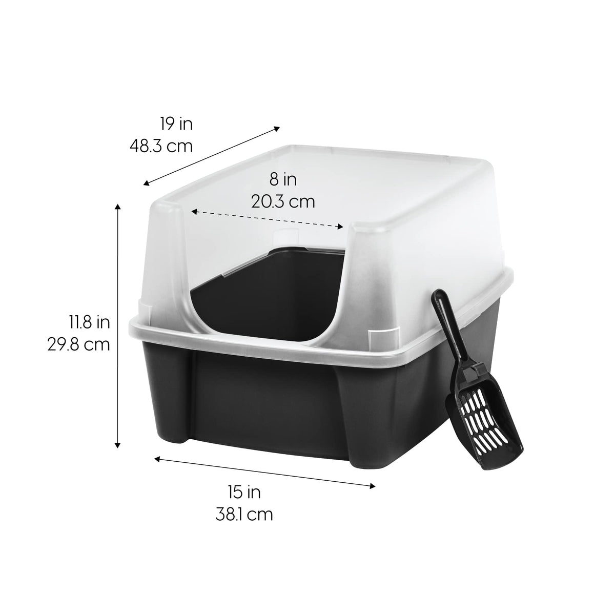 High Sided Cat Litter Box with Scatter Shield, Black M546