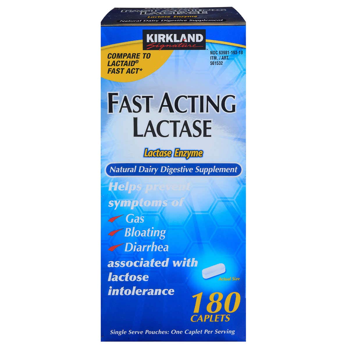 Lactase Dairy Digestive Supplement 180-Count Caplets A36568