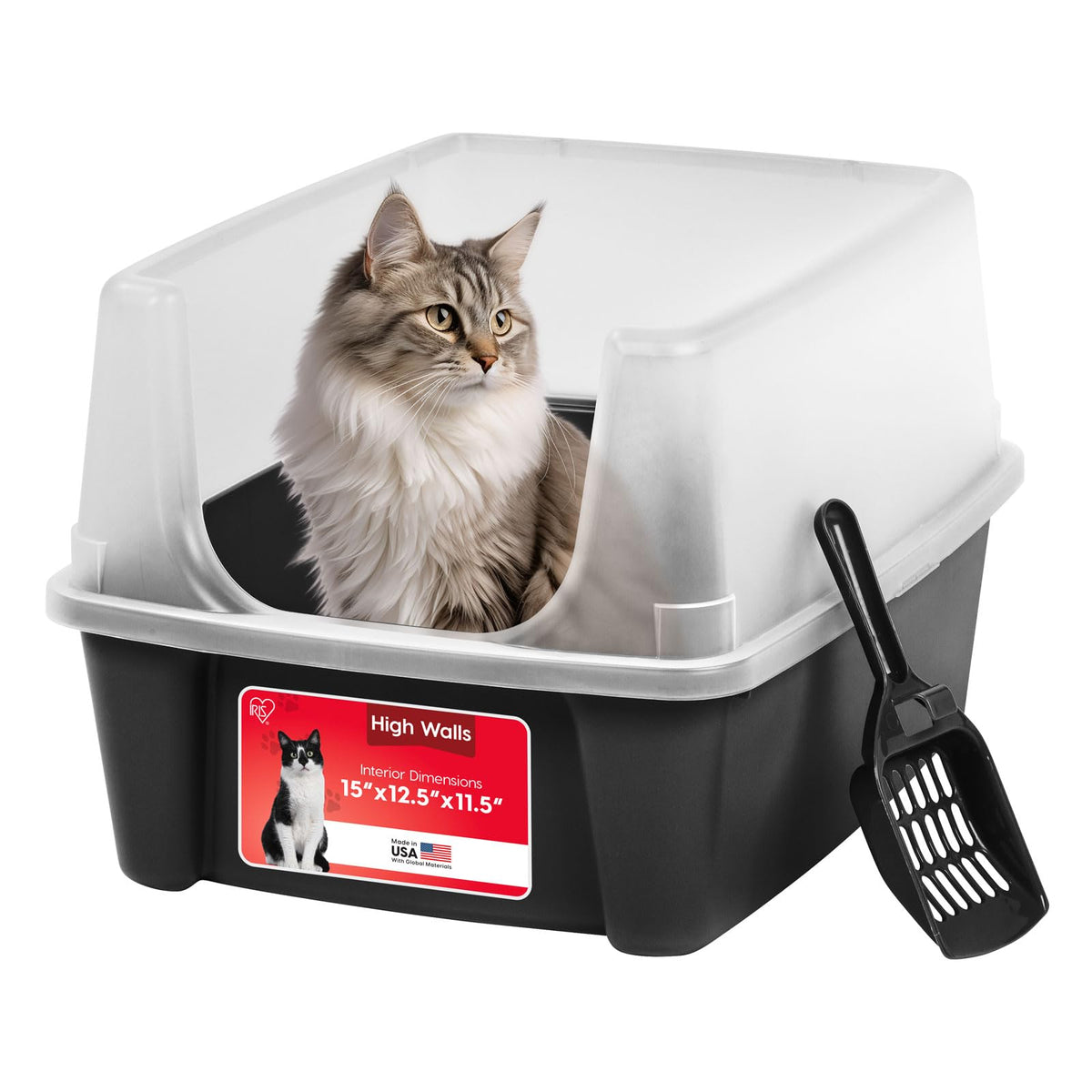 High Sided Cat Litter Box with Scatter Shield, Black M546