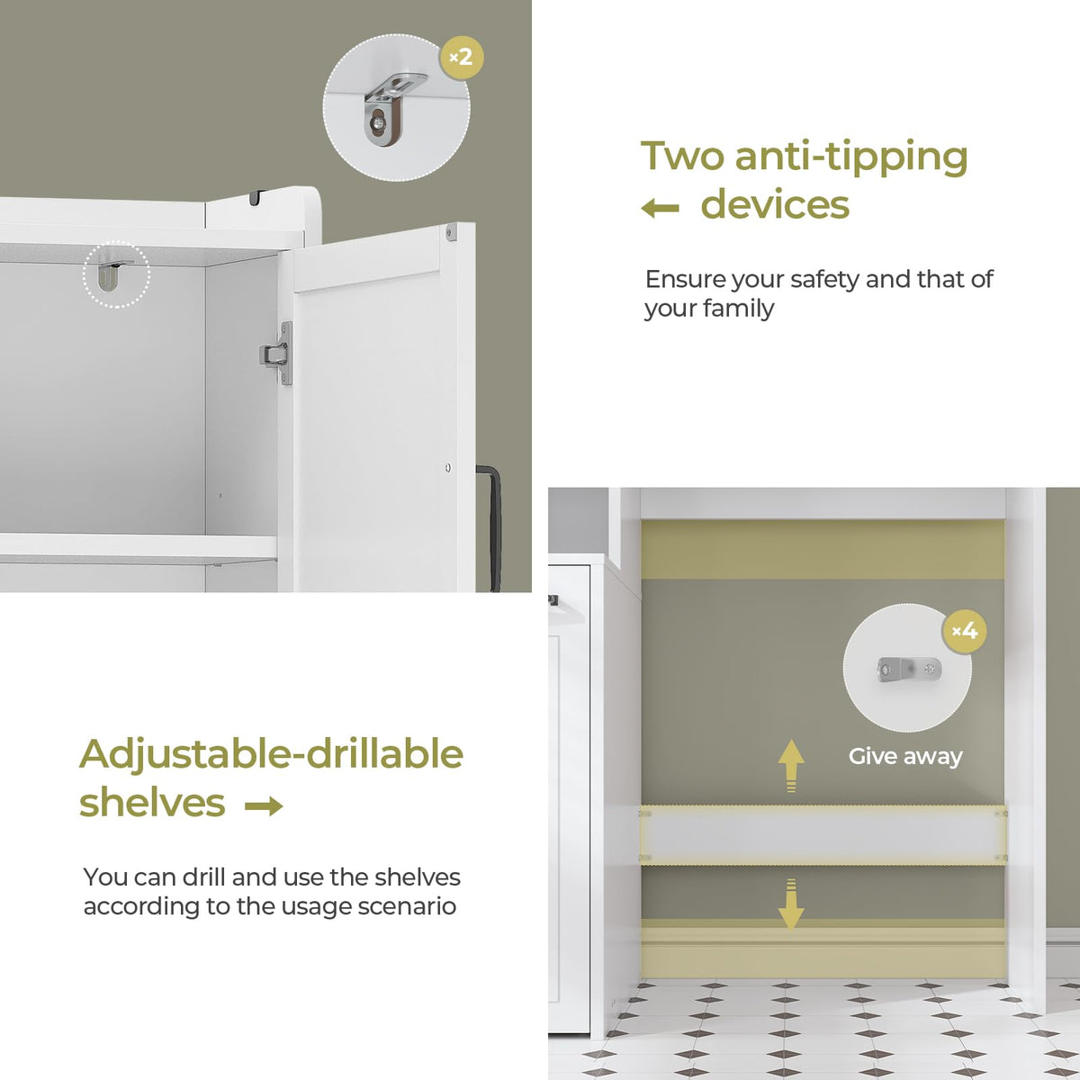 White Over The Toilet Storage Cabinet with Adjustable Shelf O9801