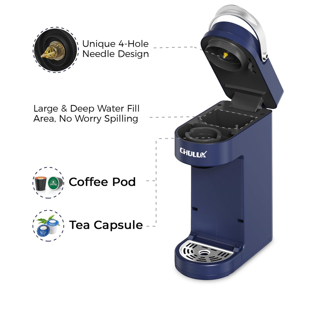 Slim Single Serve Coffee Maker with 6 to 12oz Brew Sizes, Navy Blue K116212