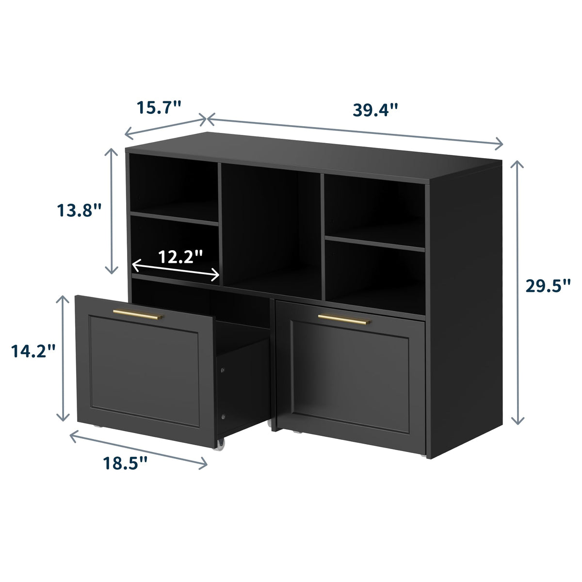 Black 2 Drawer Lateral File Cabinet with Open Storage Cubes T484380
