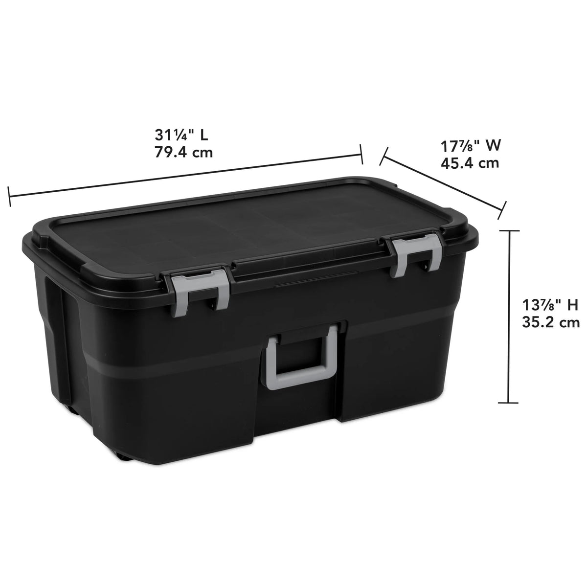 22 Gallon Black Wheeled Plastic Storage Trunk with Latching Lid L403