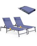 2 Pack Blue Foldable Chaise Lounge Chair with Cup Holder and Pillow G3405
