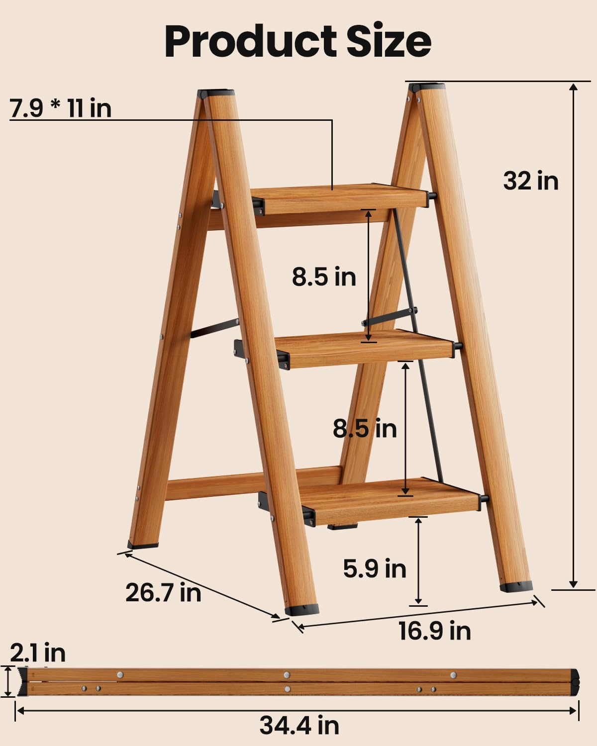 3 Step Lightweight Folding Step Stool T792074