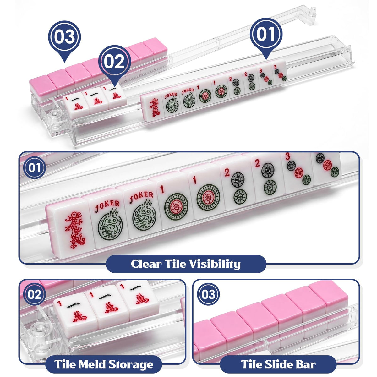 Clear Mahjong Racks with Pushers, 4-Pack F280178