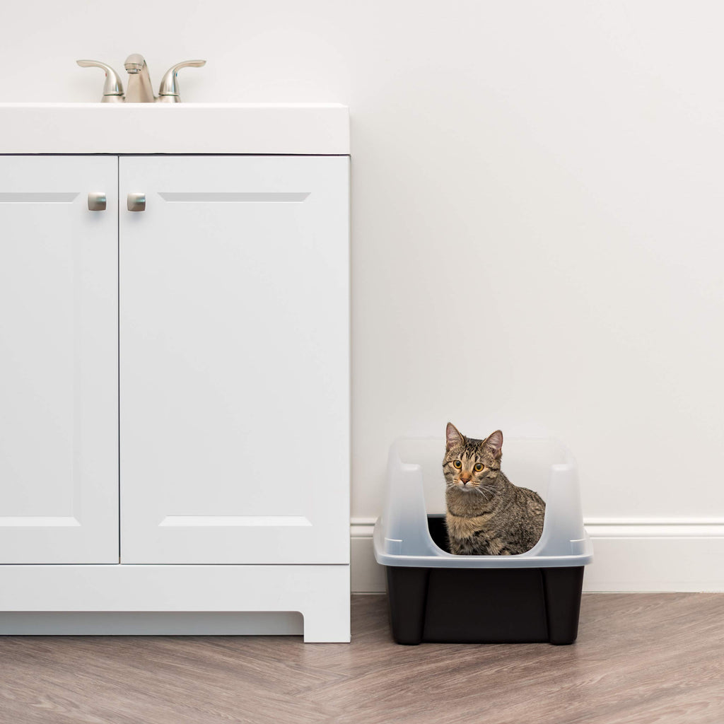 High Sided Cat Litter Box with Scatter Shield, Black M546