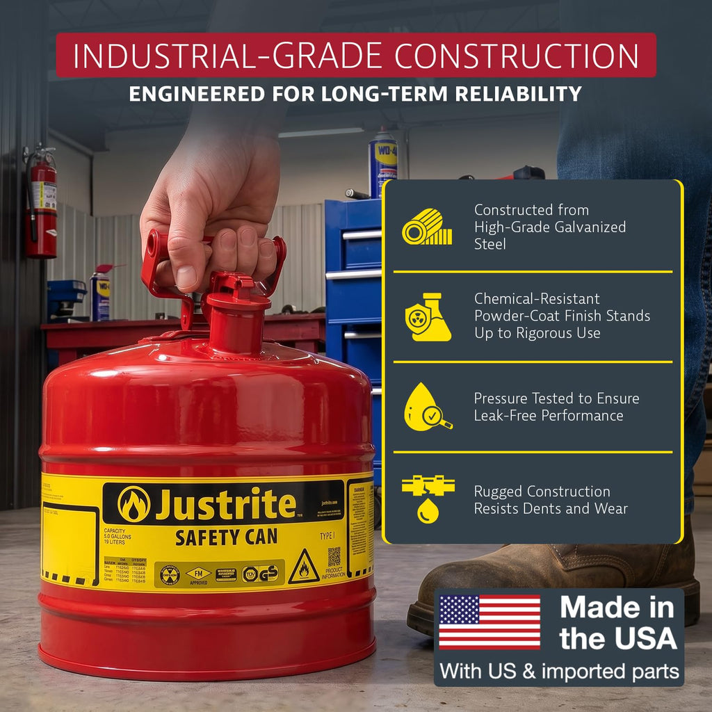 Red Galvanized Steel Gasoline Safety Can N591122
