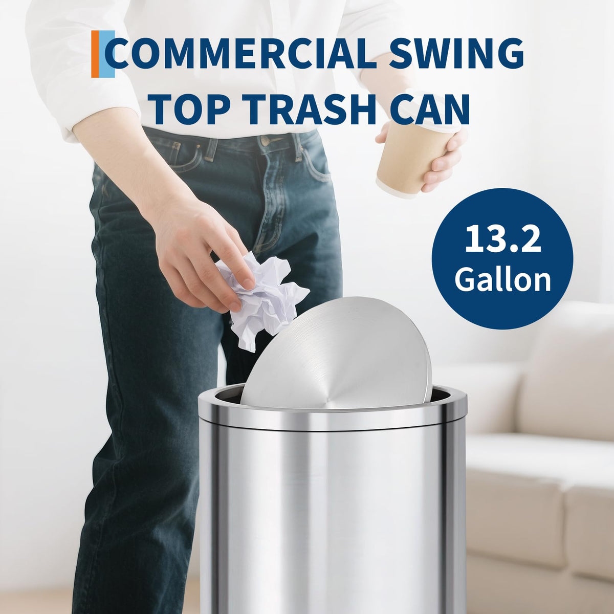 13.2 gal Stainless Steel Swing Top Trash Can U73854