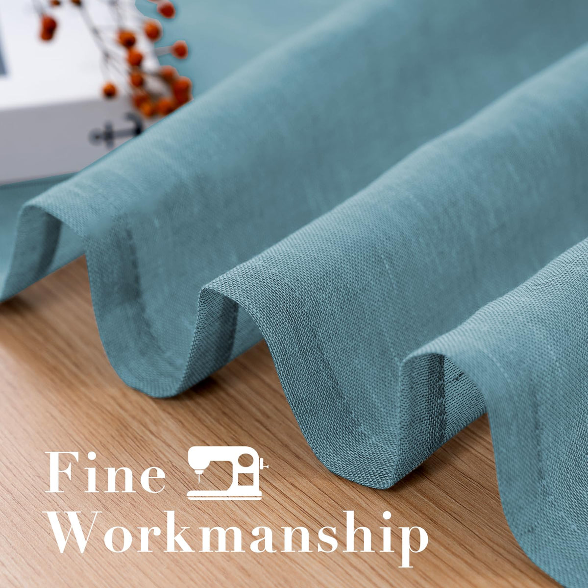 Natural Linen Curtain Panels Semi-Sheers Nickel Grommet Set of 2 Turquoise 52"W x 96"L G32493