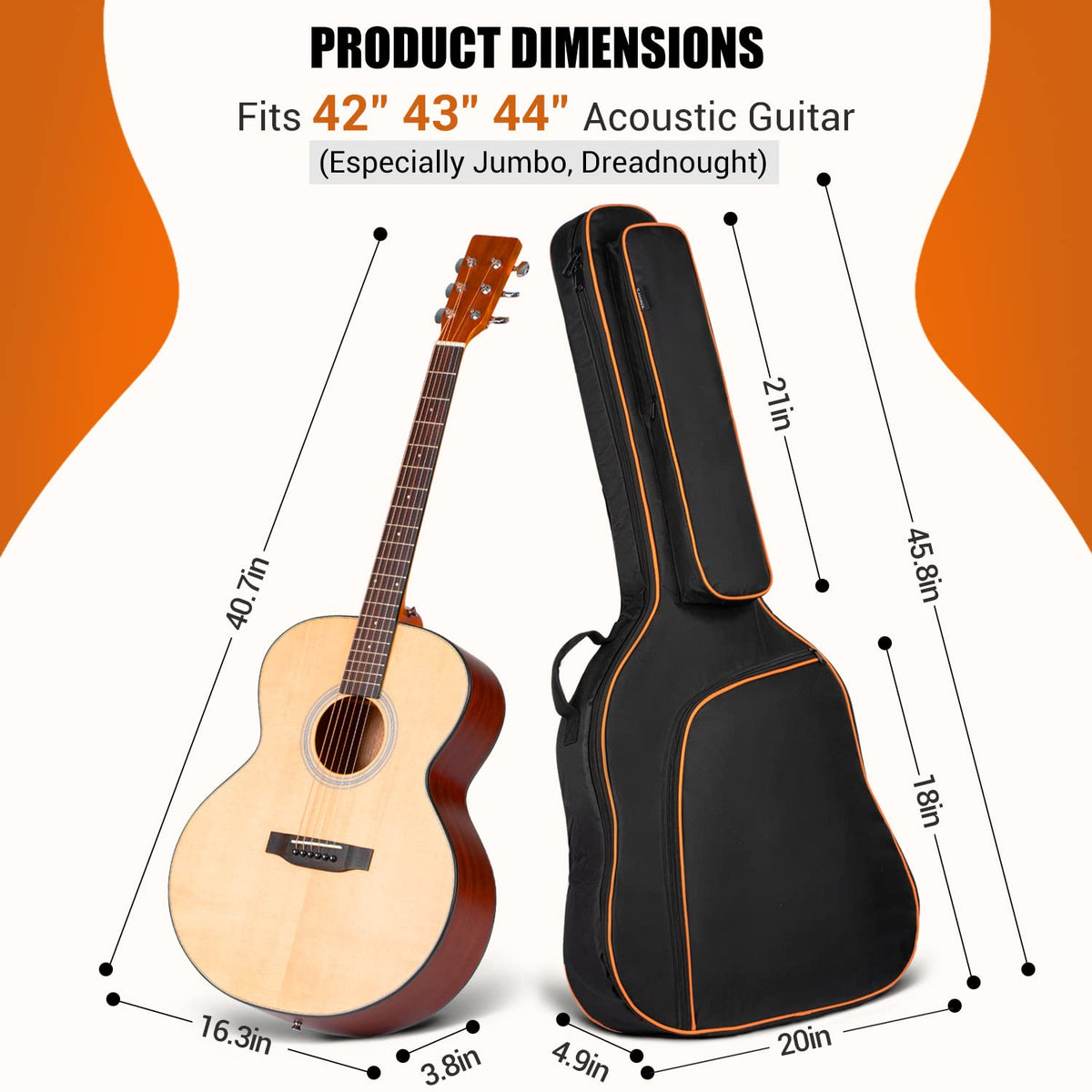 44 Inch Guitar Bag with Adjustable Shoulder Strap O729