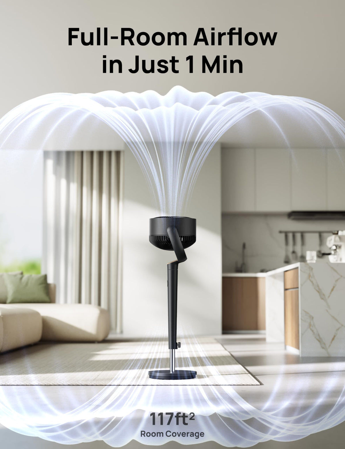 120° Oscillating Standing Fan, Quiet Floor Fan with DC Motor, 9 Speeds, 4 modes, 37-42" Adjustable Height, 9H Timer, Dark Gray S67199