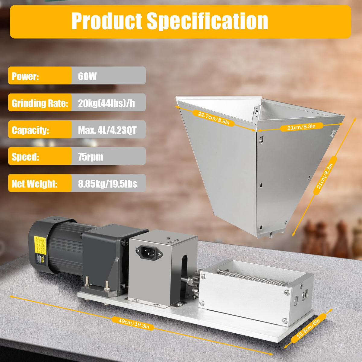 110V 60W Stainless Steel Grain Mill L928