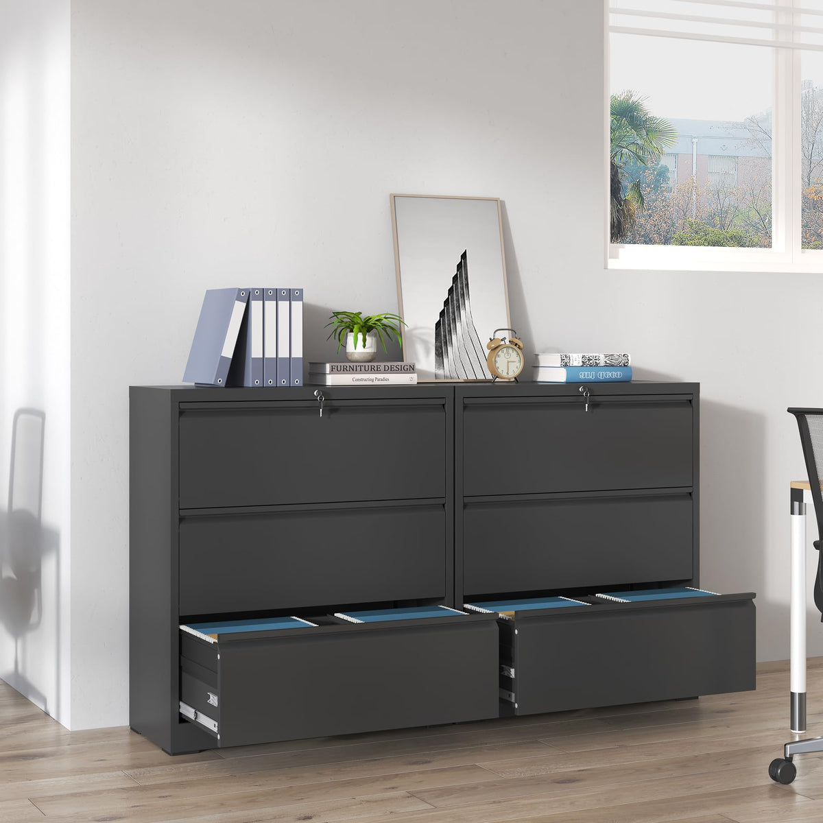 Black 3 Drawer Locking Metal File Cabinet I63478