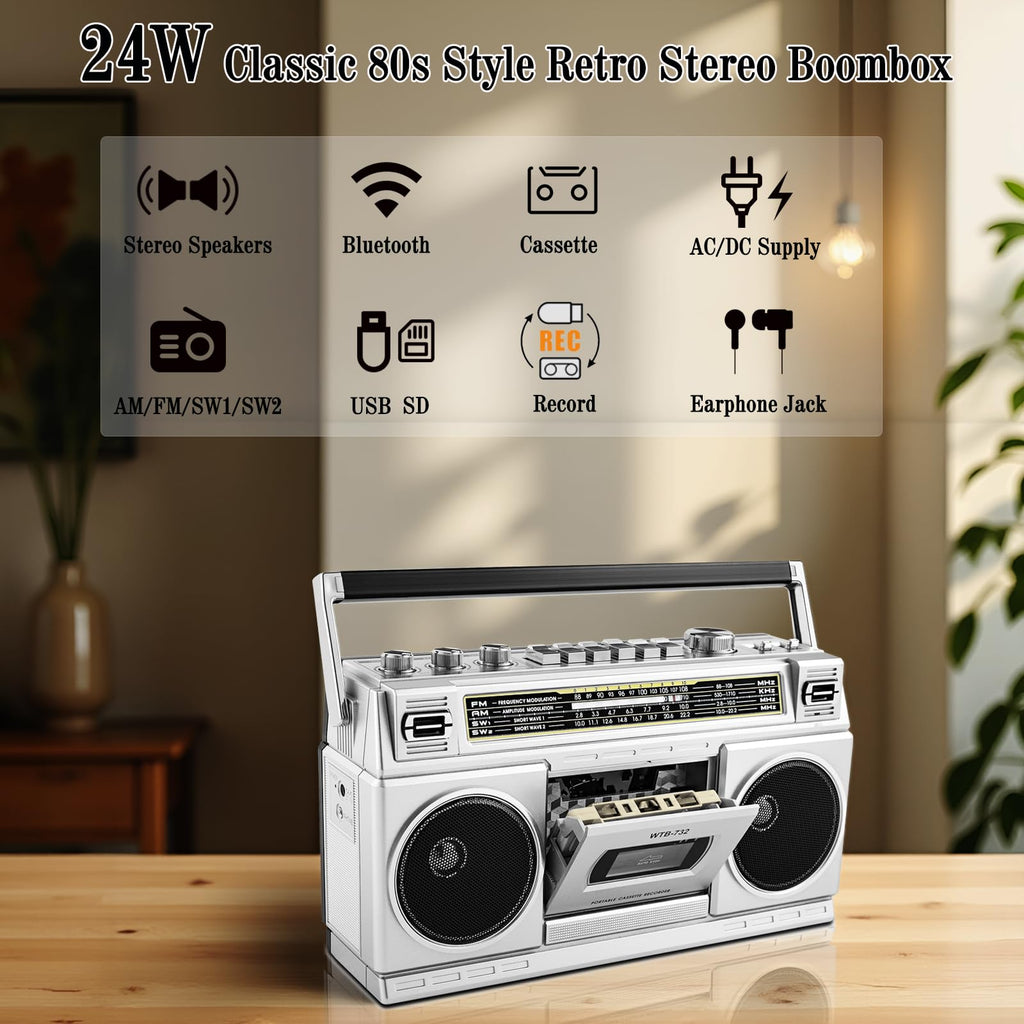 Portable Boombox with Cassette Player Recorder R575