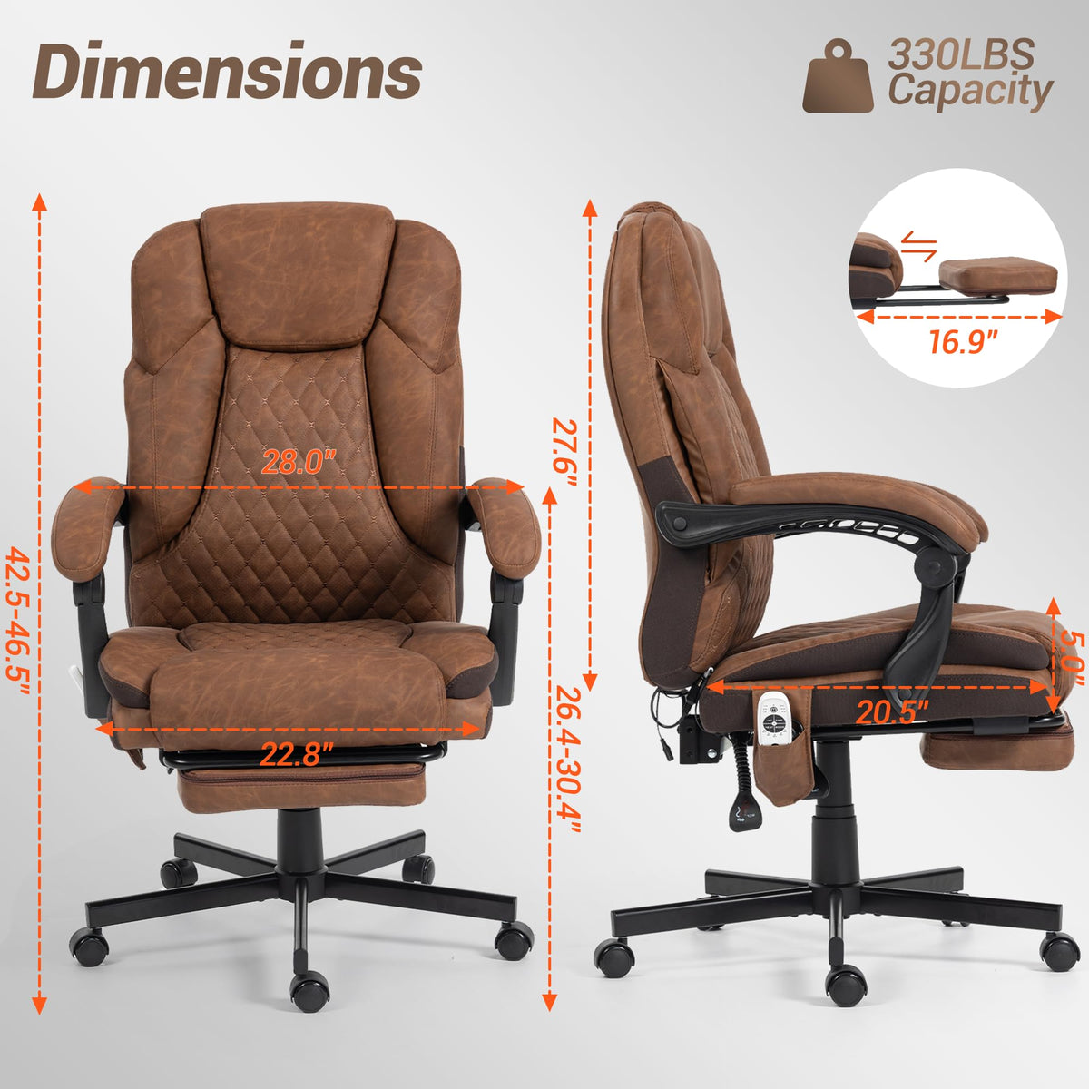 Brown Heated Massage Office Chair with Footrest U70624