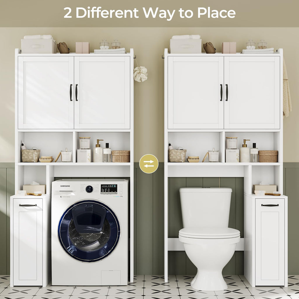 White Over The Toilet Storage Cabinet with Adjustable Shelf O9801