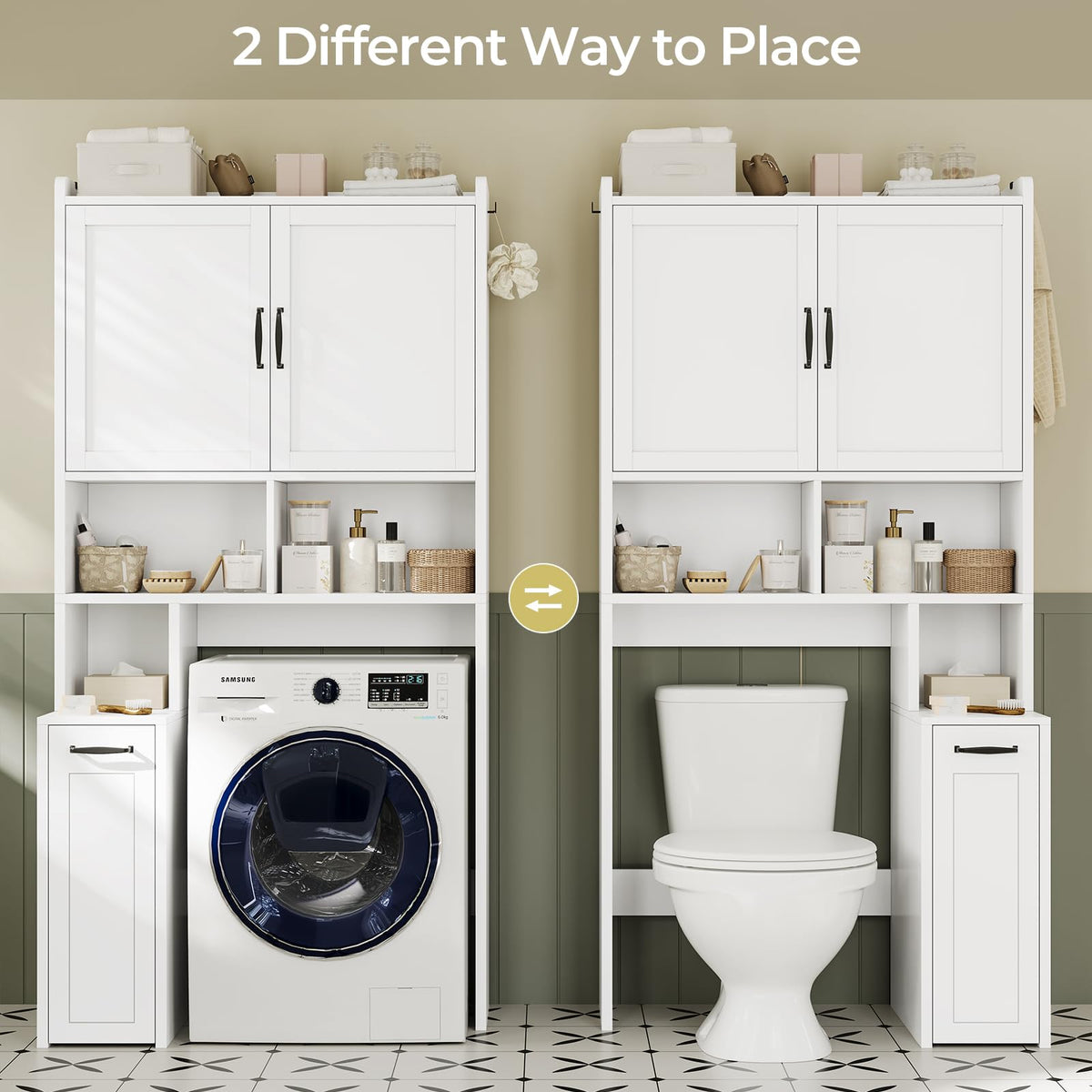 White Over The Toilet Storage Cabinet with Adjustable Shelf O9801