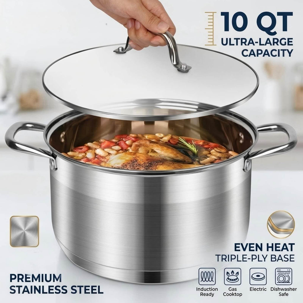 10 Quart Stainless Steel Stock Pot with Lid Q82711