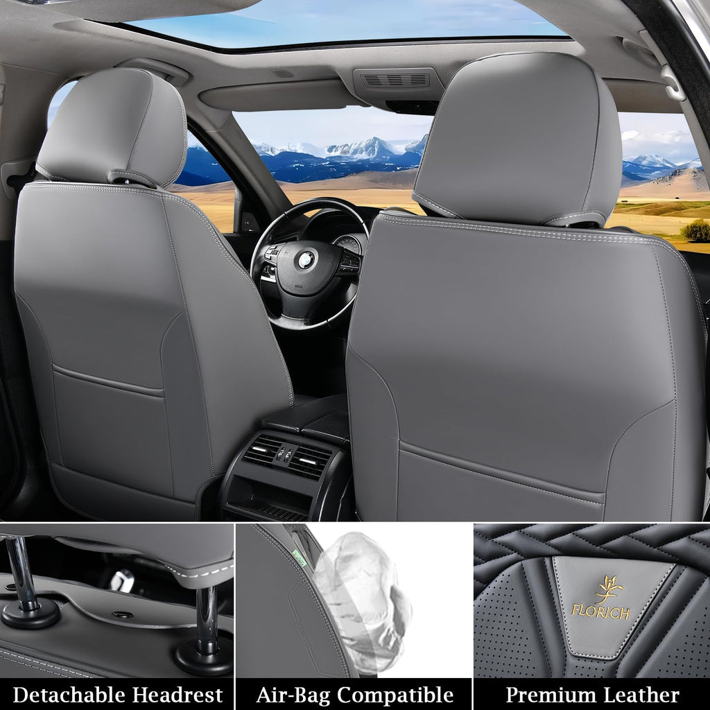 Leather Seat Covers Full Set 5 Seats Gray Black K513822