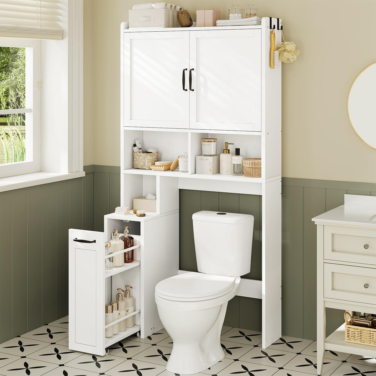 White Over The Toilet Storage Cabinet with Adjustable Shelf O9801