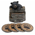 Black Bear Cub Tree Trunk Coaster Holder with 4 Coasters Set B19375
