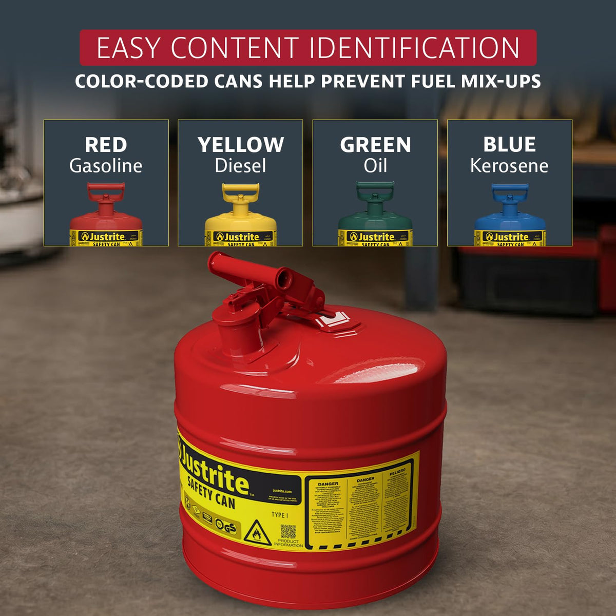 Red Galvanized Steel Gasoline Safety Can N591122
