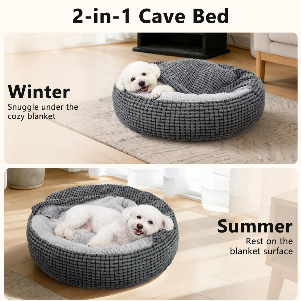 Small Dog Bed with Attached Blanket, 23inch J396