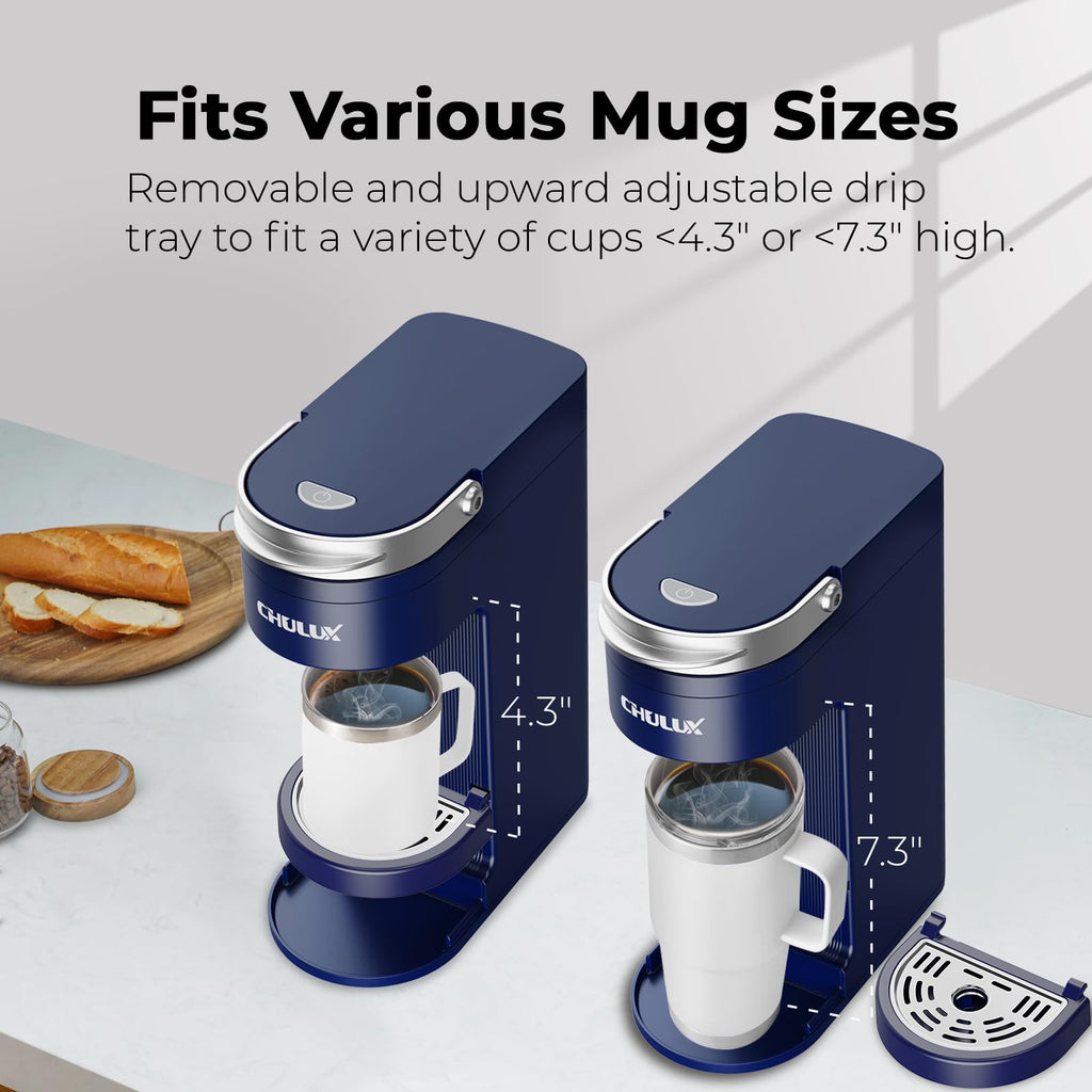 Slim Single Serve Coffee Maker with 6 to 12oz Brew Sizes, Navy Blue K116212