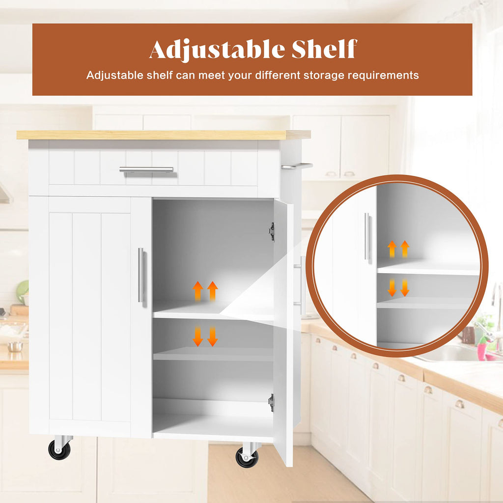 26" Rolling Kitchen Island Cart with Drawer, Shelves, Towel Rack, Lockable Casters, White I84109