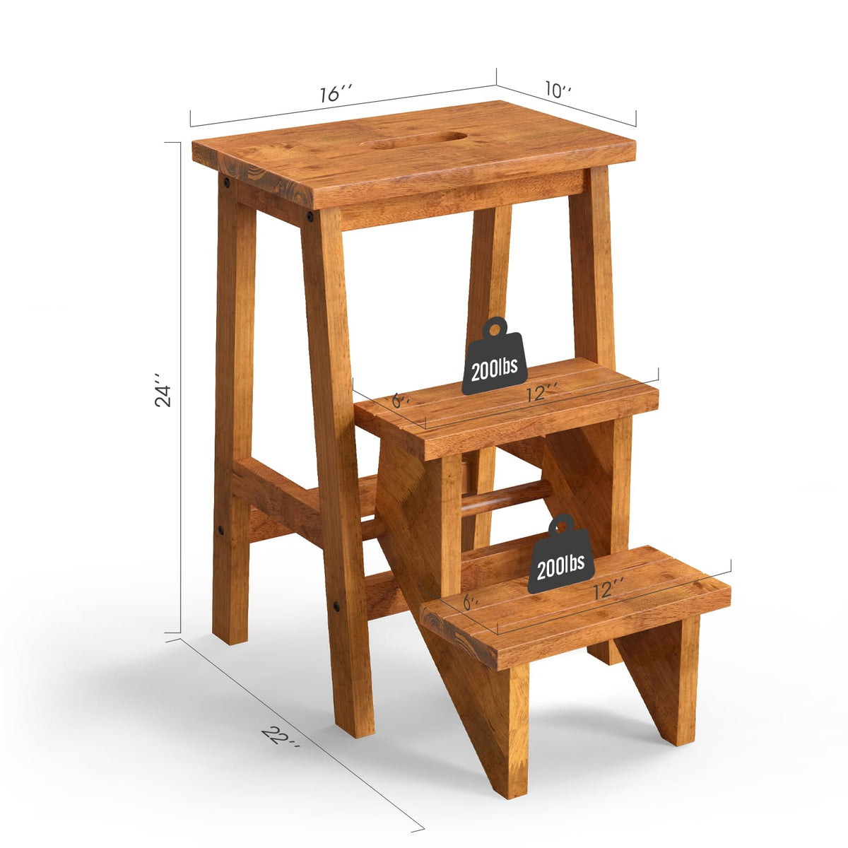 3 Tier Wood Step Ladder with Anti-Slip S3163