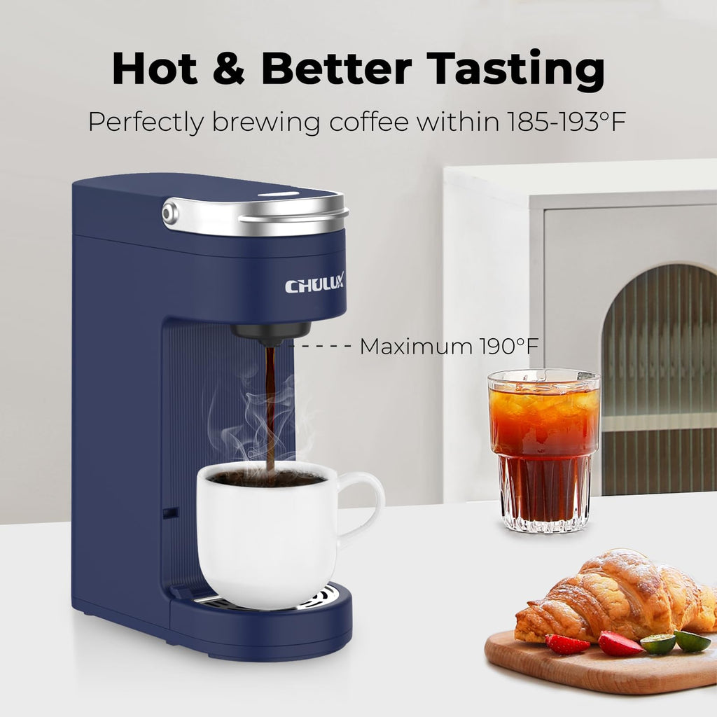 Slim Single Serve Coffee Maker with 6 to 12oz Brew Sizes, Navy Blue K116212