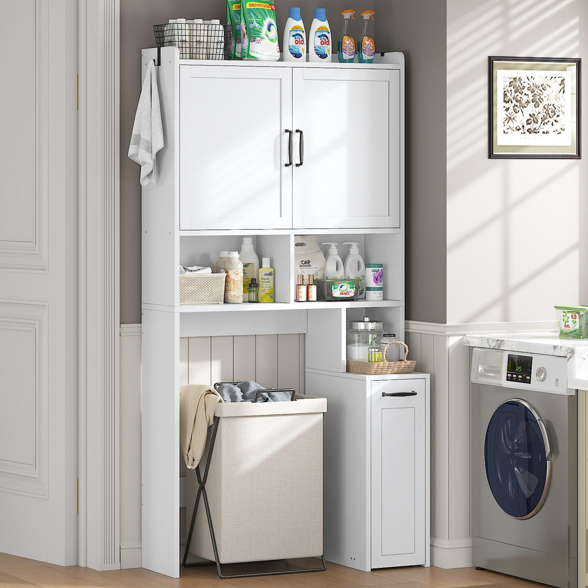 White Over The Toilet Storage Cabinet with Adjustable Shelf O9801