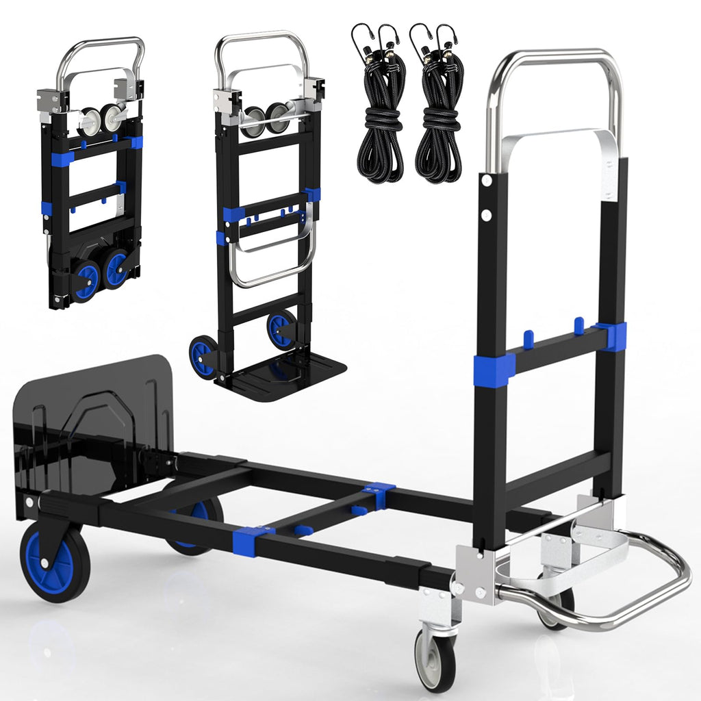 Black Convertible Hand Truck Dolly Cart with 4 Wheels, 500 Lbs Capacity C9328