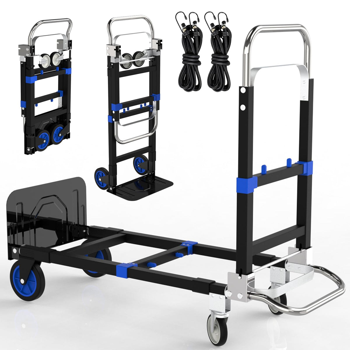 Black Convertible Hand Truck Dolly Cart with 4 Wheels, 500 Lbs Capacity C9328